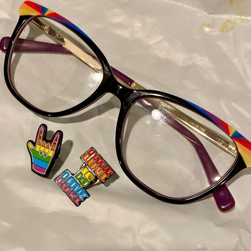 AA LBGTQ Pride Rainbow Eyeglasses Frames only!. NWOT! Comes with Pins and Case